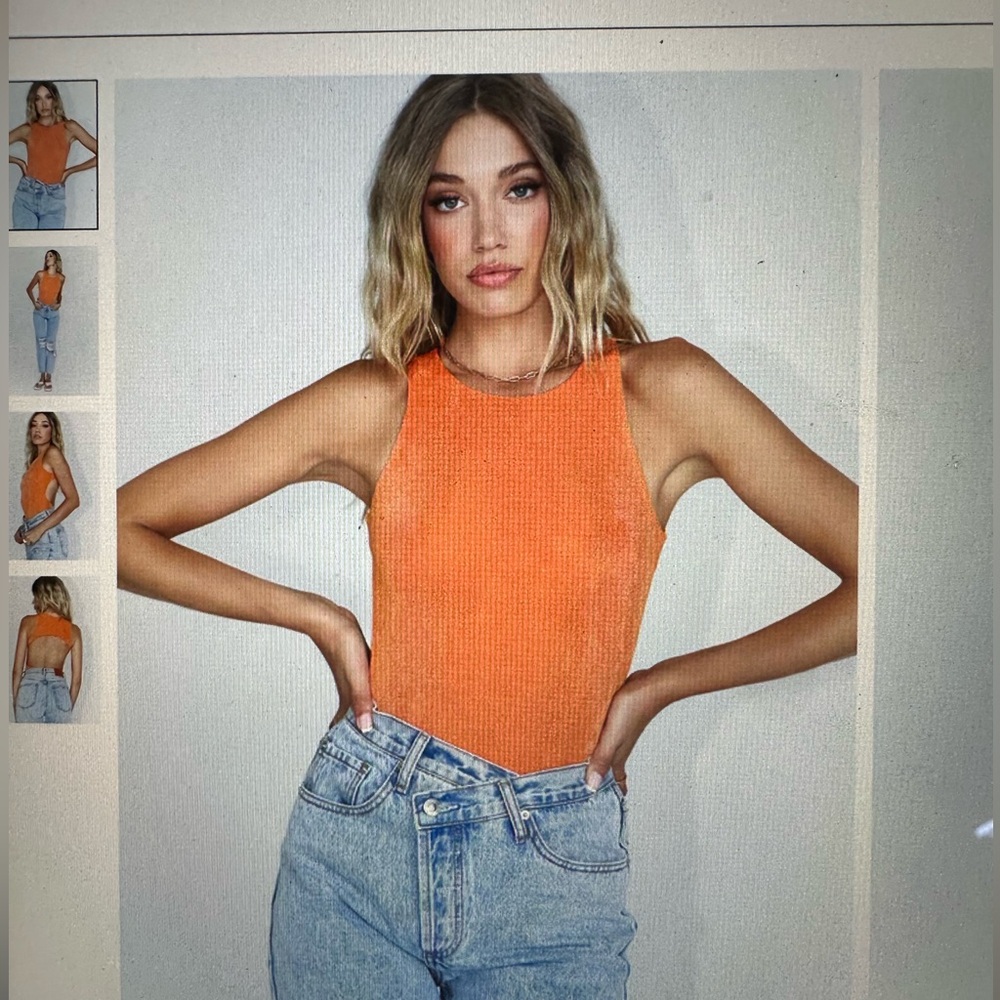 Princess Polly, open back orange bodysuit